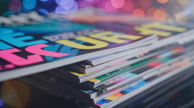 Stacked colorful magazines