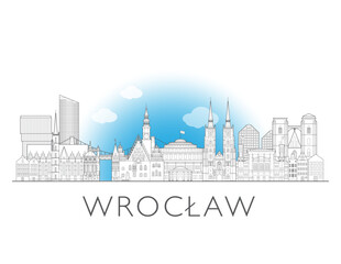 Fototapeta premium Wrocław Poland skyline urban cityscape illustration drawing with landmarks