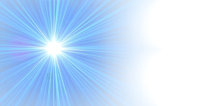 A bright white light shining with blue rays on transparent background