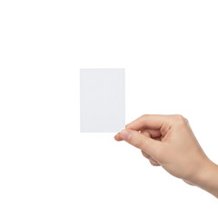 Fototapeta premium Hand holding a small blank white rectangular card
