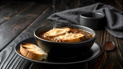 Classic French Onion Soup with Melted Gruy&egrave;re | Moody Bistro Food Photography