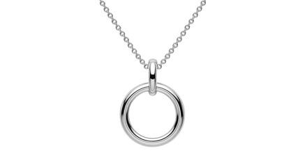 Elegant silver circle pendant necklace on a delicate chain isolated on transparent background