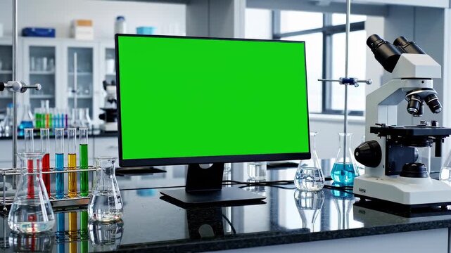 Laboratory equipment with green screen monitor.