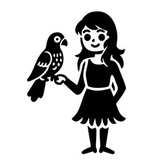 Fototapeta premium girl with parrot icon - minimalist silhouette of child holding pet bird