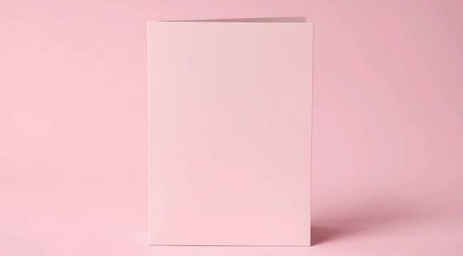A pink envelope stands upright on a pink surface with a shadow.