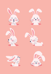 Obraz premium Bunny easter set character icon symbol vector illustration isolated on background. Easter rabbit for egg hunt celebration design.