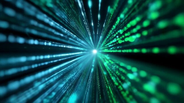Abstract futuristic background with glowing particles representing data flow in a digital universe.