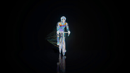 Conceptual 3D illustration of a cyclist motion design with trails