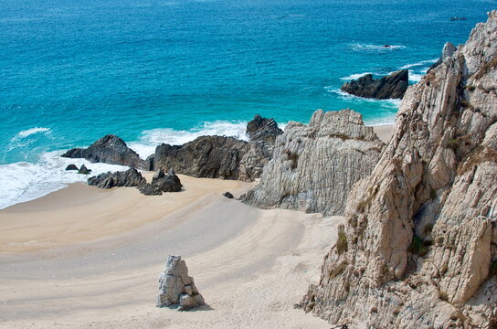 Deserted Beach with Beautiful Rocks and cliffs Mexico Pacific Coast Playa Maruata