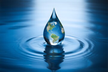 Fototapeta premium new World Oceans Day Water drop with earth globe inside