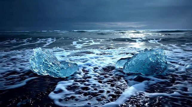 Ice chunks on black sand beach