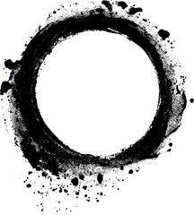 A black, rough-edged ring shape on white with splatter effects