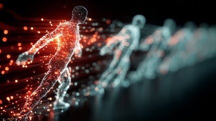 A series of people are shown in a blurry, abstract style