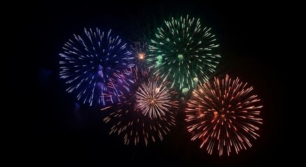 Obraz premium Vibrant Colorful Fireworks Exploding in Dark Night Sky