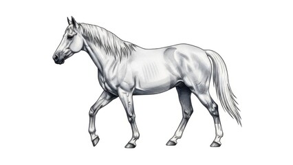 Majestic white horse, isolated on white background with copy space