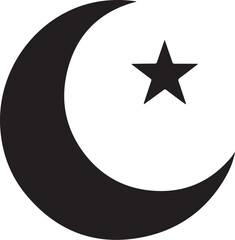 Crescent moon and star vector illustration, Islamic symbol, flat design