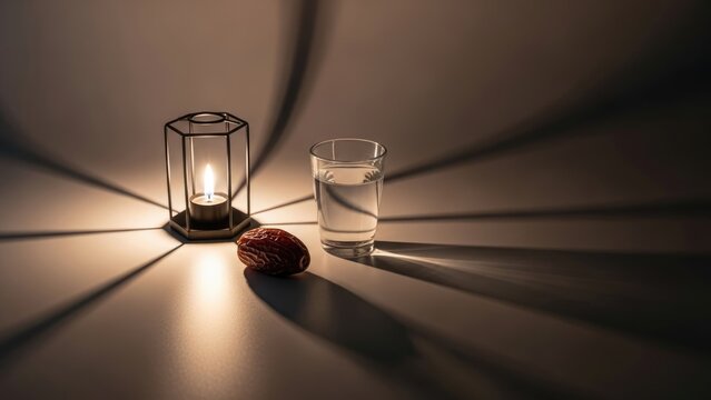 Atmospheric Still Life: Candlelight, Water, and Date Casting Dra