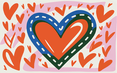 A romantic red heart in the form of a floral ornament vector illustration for a Valentine's Day celebration card design with pink passion decoration