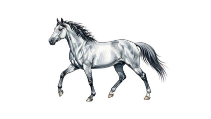 Elegant white horse galloping, majestic equine portrait with copy space