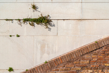 Old white marble and brick wall background