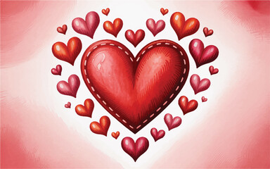 Red Hearts Flying Abstract Background Vector Illustration Flat Design