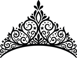 Obraz premium Elegant black silhouette of a royal princess tiara with decorative swirls.