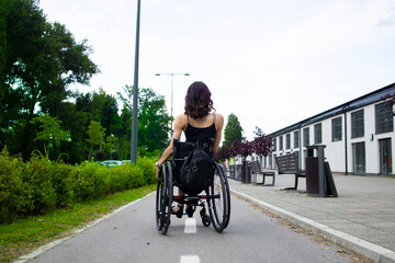 Person in Wheelchair Traveling on Tree‑Lined Street