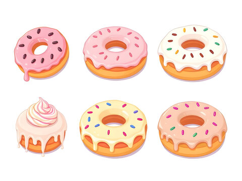 donut, doughnut, cartoon, sweet, dessert, snack, bakery, food, pastry, ring, round, glaze, icing, sugar, sprinkle, chocolate, vanilla, colorful, cute, playful, fun, tasty, delicious, treat, junkfood, 