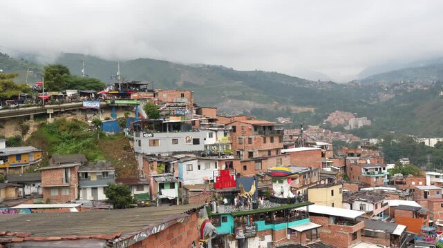 Medellin Colombia February 2, 2026: streets and houses of commune 13 Medellin Colombia