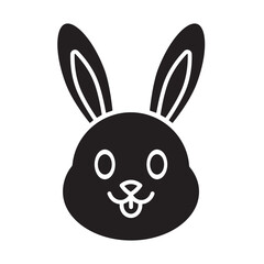 Obraz premium Solid vector icon of a cute bunny face with long ears. Minimalist rabbit head silhouette, simple clean lines. Symbol of Easter holiday and spring. High-quality isolated graphic element.