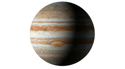 A close up of the planet jupiter with its distinctive brown and white stripes