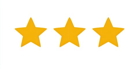 Obraz premium Three stylized, yellow, five-pointed stars are aligned horizontally on a white background