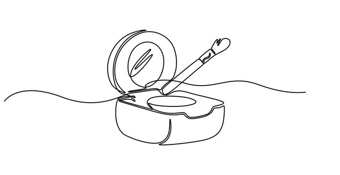 Animated self drawing of  Beauty And Cosmetics . Design is editable and color can be changed, Continuous one line drawing open makeup powder puff box. Compact powder box . Beauty and makeup sign