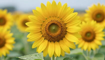 Fototapeta premium Blooming sunflowers in a vibrant field nature photography outdoor setting close-up view floral beauty