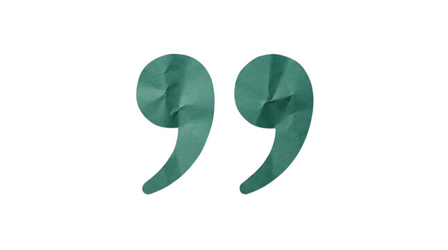 Green paper quotation marks (double quotes) with crumpled texture, isolated on transparent background