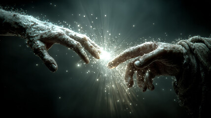 The biblical Christian concept. Jesus heals a leper with a touch of his hand.