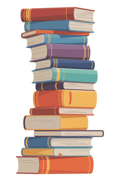 A colorful stack of books is neatly arranged showcasing varied sizes and bindings