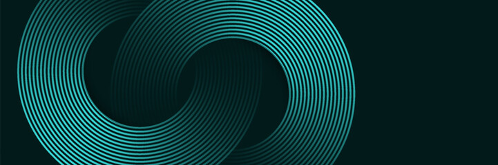 Abstract geometric lines glowing on a dark green background. Futuristic technology concept with modern sparkling green circular lines. © mukdin