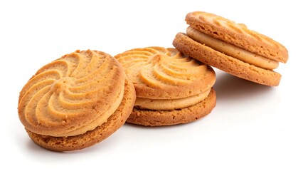 Baked cookies with crisp texture isolated on white, simple dessert food photography for packaging and branding