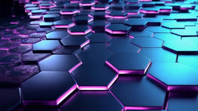 A stunning hexagonal pattern with vibrant neon colors, creating a futuristic and dynamic digital atmosphere.