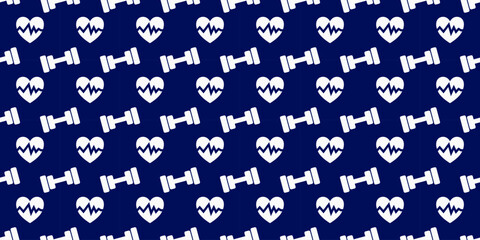 dumbbell vector illustration. dumbbell seamless pattern featuring heart symbols and heartbeat. dumbbell seamless pattern suitable for various sport design applications.