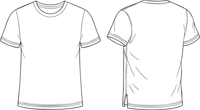  Men's White Short Sleeve T-Shirt - 6 Views Vector Technical Fashion Illustration