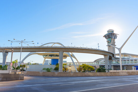 Los Angeles, California - January 12, 2026: Iconic Los Angeles International Airport LAX Theme Building and Tower
