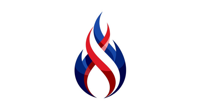 Vector illustration of a stylized flame icon with red, white, and blue colors, symbolizing President's Day or American spirit with a patriotic logo design.
