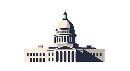 Vector illustration of the US Capitol Building with a flag and eagle symbol on President's Day, featuring a building, logo, and state emblem in a graphic design.