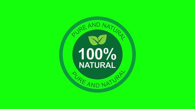 Green screen video animation showing a 100 percent natural product badge