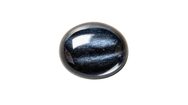 Polished Falcon's Eye cabochon isolated, dark Blue Tiger's Eye gemstone, chatoyant mineral with silky luster, intuition stone, third eye chakra crystal.