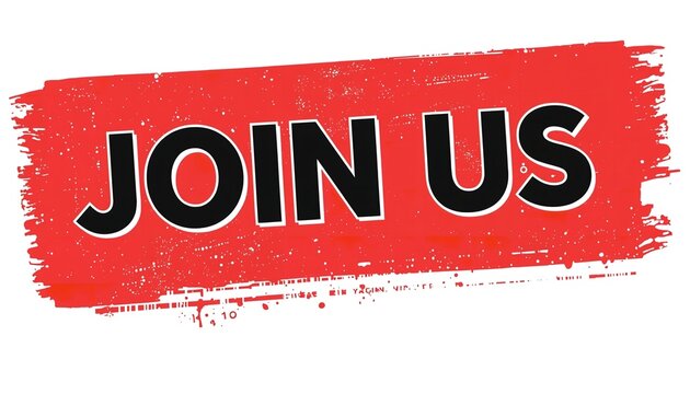 A red brush stroke with the words 'JOIN US' in black letters on a white background