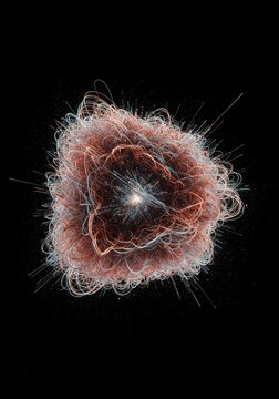 Abstract digital visualization of vast complex information streams condensing into a small, dense, efficient geometric structure ,transformation ,information ,dense