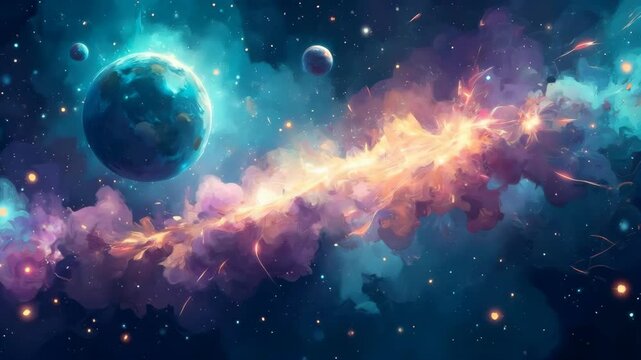 fantastic multicolored outer space with stars, constellations, galaxies, planets and nebulae.